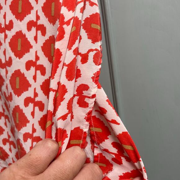 Creme Fraiche Silk Patterned Top Size XS Casual Colorful Ikat Bold Blouse Resort - Picture 4 of 4